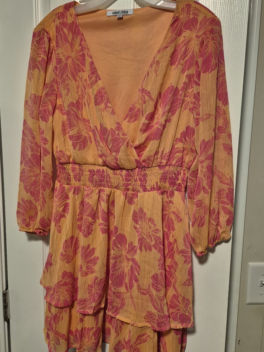 Mimi Chica Pink & Orange Floral Wrap Mini Dress